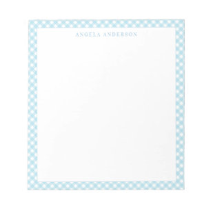 Modern Chic Pastel Light Blue Gingham Plaid Check Notepad