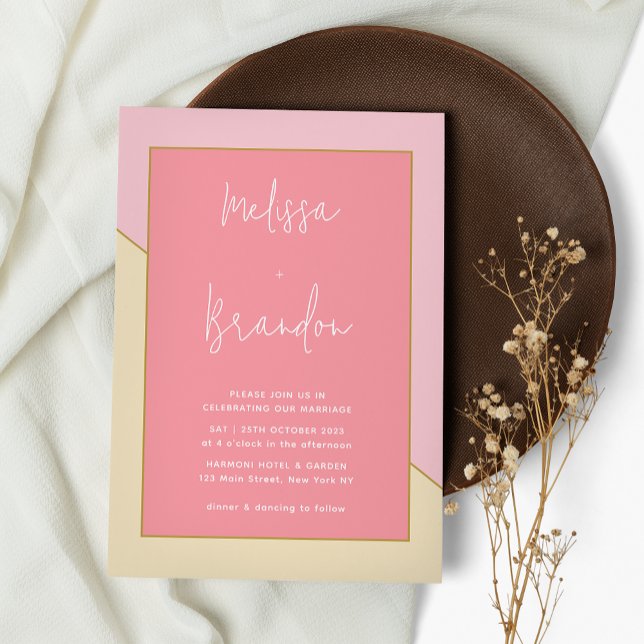 Modern Chic Pastel Pink Cream Gold Script Wedding Invitation (Creator Uploaded)