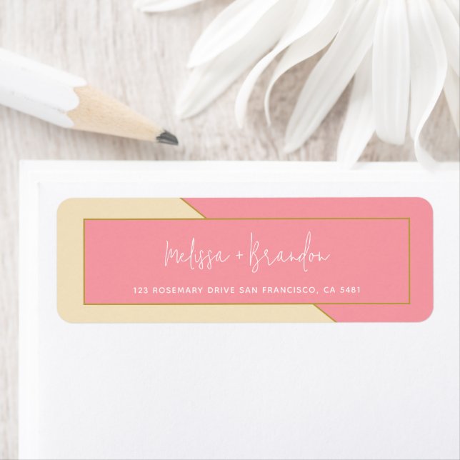 Modern Chic Pastel Pink Gold & Script Wedding Return Address Label (Insitu)
