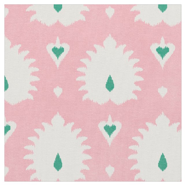 Modern chic pastel pink green ikat pattern fabric (Close Up)