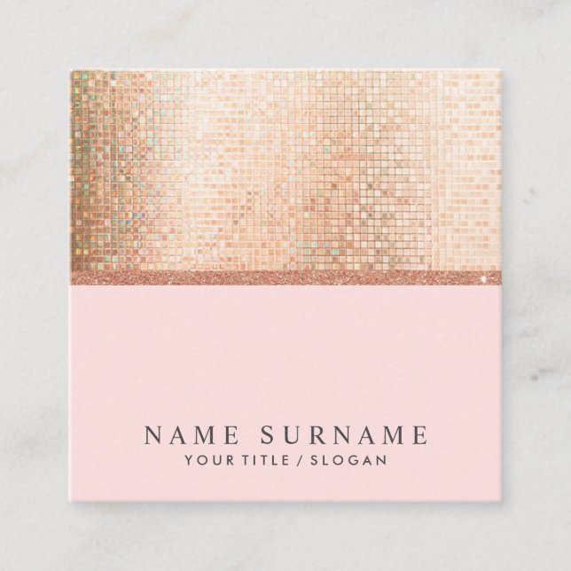 Modern Chic PastelPink Sequin Square Business Card (Front)