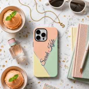 Modern Chic Peach Blush Mint Yellow Custom Name iPhone 16 Pro Max Case