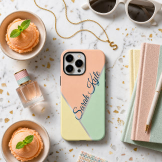 Modern Chic Peach Blush Mint Yellow Custom Name iPhone 16 Pro Max Case