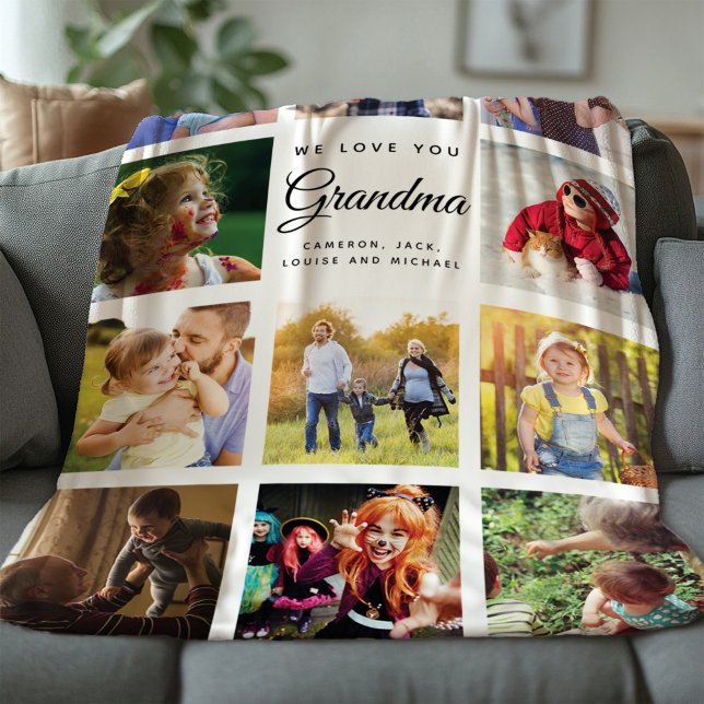 Modern Chic Photo Collage Grandma Family Keepsake Sherpa Blanket (Creator Uploaded)