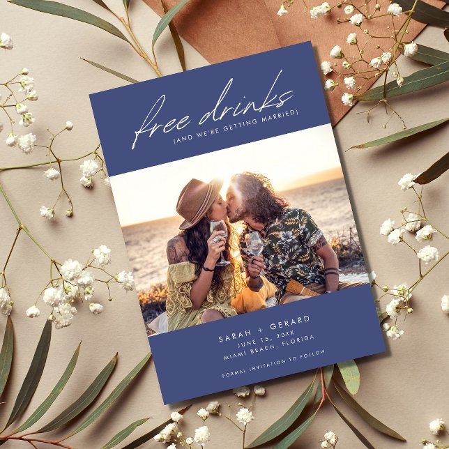 Modern Chic Photo Free Drinks Wedding Save The Date (Creator Uploaded)