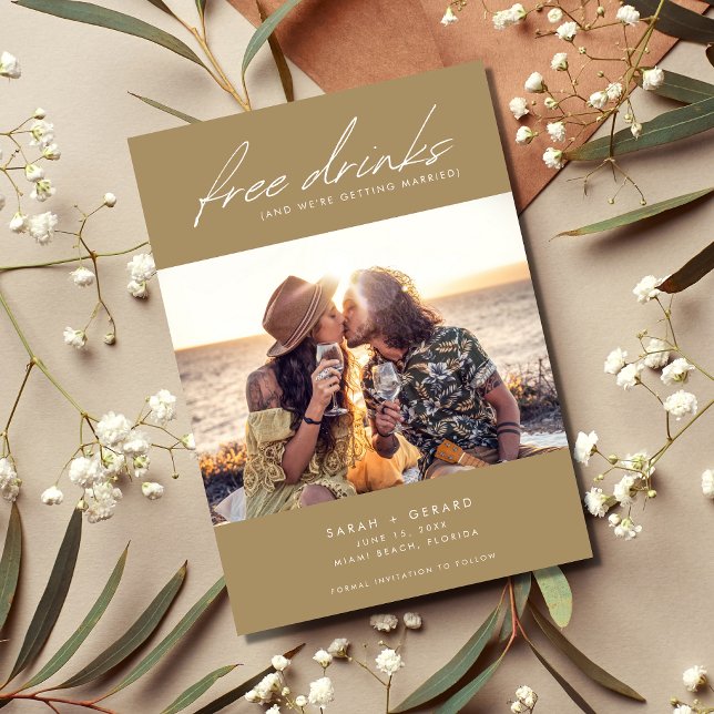 Modern Chic Photo Free Drinks Wedding Save The Date (Creator Uploaded)
