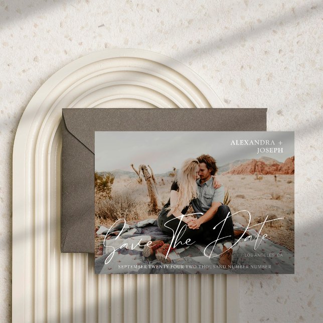 Modern Chic Photo Long Date Save the Date White Invitation (Creator Uploaded)