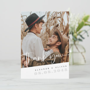 Modern Chic Photo Simple Script Wedding Thank You Card