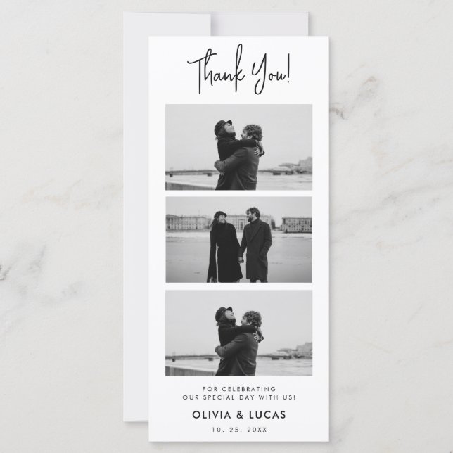 Modern Chic Photo Strip Wedding Thank You (Front)