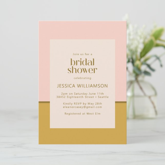 Modern Chic Pink and Mustard Yellow Bridal Shower Invitation (Standing Front)