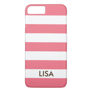 Modern Chic Pink and White Stripe Golden Monogram iPhone 8 Plus/7 Plus Case