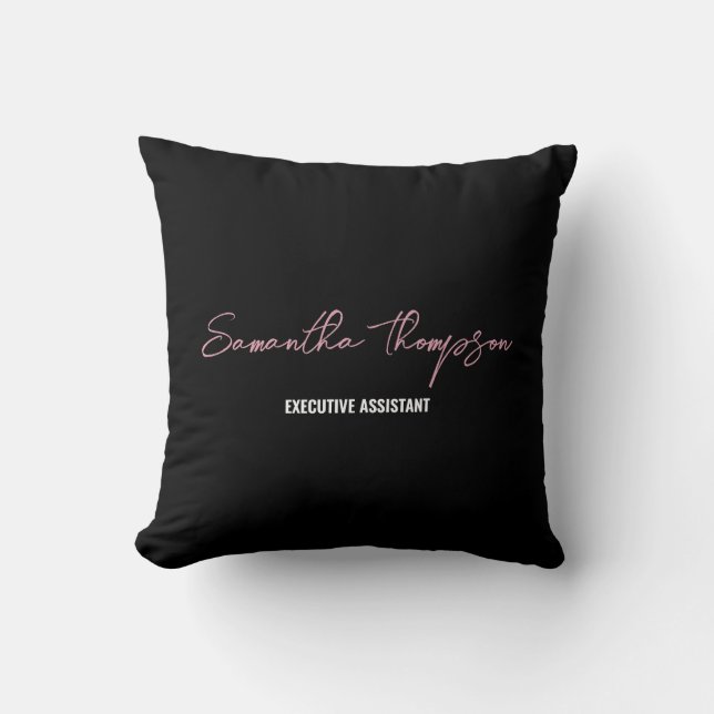 Modern Chic Pink Black Minimalist Script Cushion (Front)