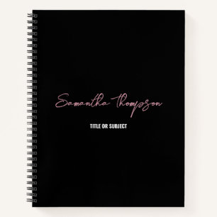 Modern Chic Pink Black Minimalist Script Notebook