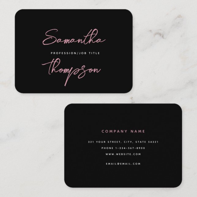 Modern Chic Pink Black Professional Script Business Card (Front/Back)
