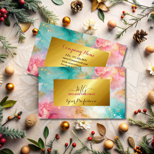 modern chic pink blue gold foil business card