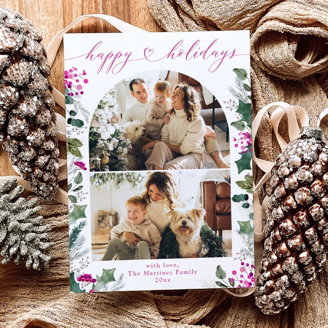 Modern Chic Pink Calligraphy Photo Holiday Card (Creator Uploaded)