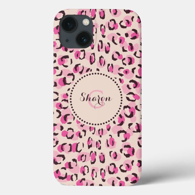Modern chic pink cheetah print pattern monogram Case-Mate iPhone case (Back)