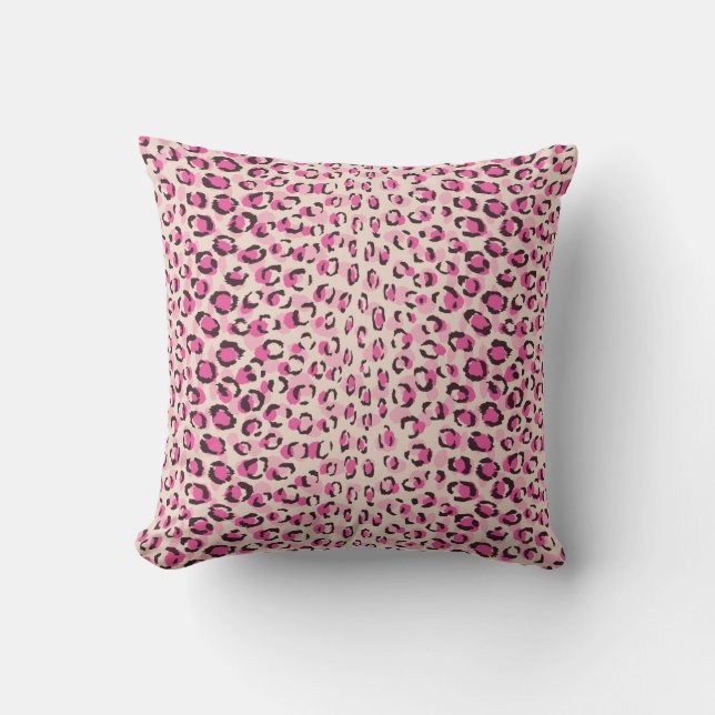 Modern chic pink cheetah print pattern monogram cushion (Front)