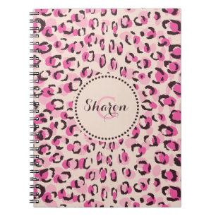 Modern chic pink cheetah print pattern monogram notebook