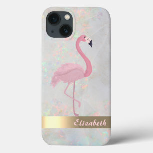 Modern Chic Pink Flamingos Opal Iridescent  iPhone 13 Case