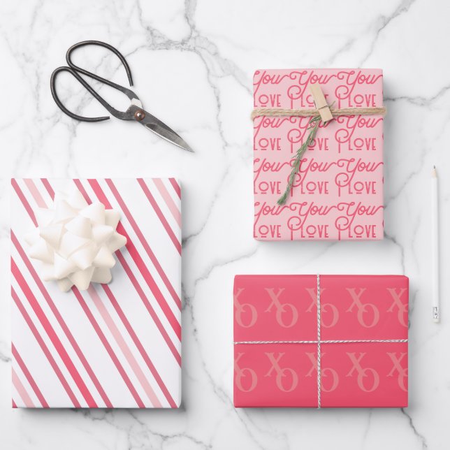 Modern Chic Pink Love Valentine’s Day Wrapping Paper Sheet (Front)