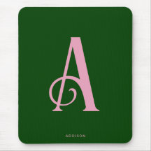 Modern Chic Pink Monogram Initial on Dark Green