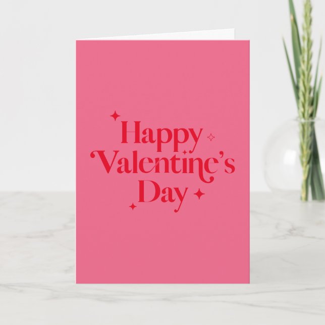 Modern Chic Pink Red Sparkle Happy Valentines Day Holiday Card (Front)