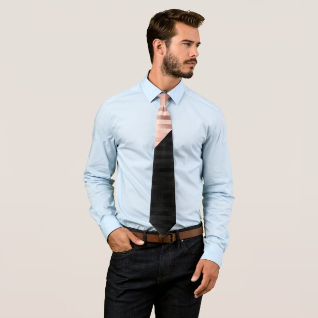 Modern Chic Pink Rose Gold Black Triangle Cut Tie (In Situ)