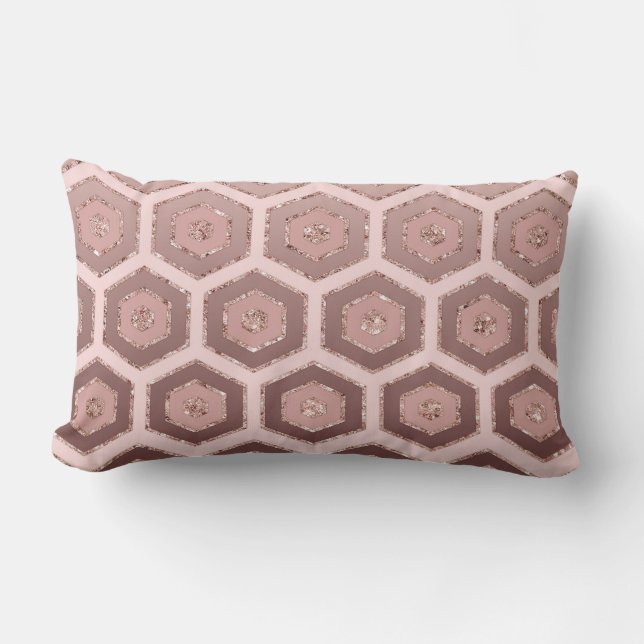 Modern Chic Pink Rose Gold Hexagon Geometric Lumbar Cushion (Front)