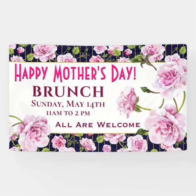 Modern Chic Pink Roses | Mother's Day Banner (Horizontal)