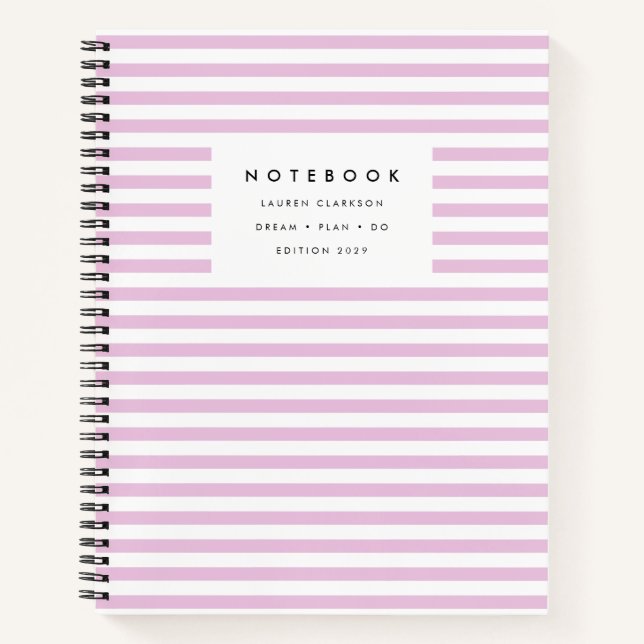 Modern Chic Pink Striped Spiral Notebook (Front)
