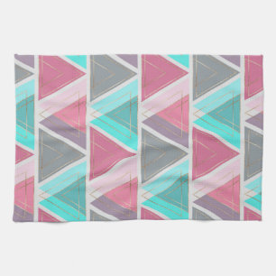 Modern Chic Pink Teal Gold Geometric Triangles Tea Towel