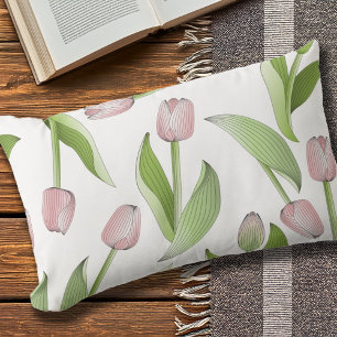 Modern Chic Pink Tulips Floral Pattern Outdoor Lumbar Cushion