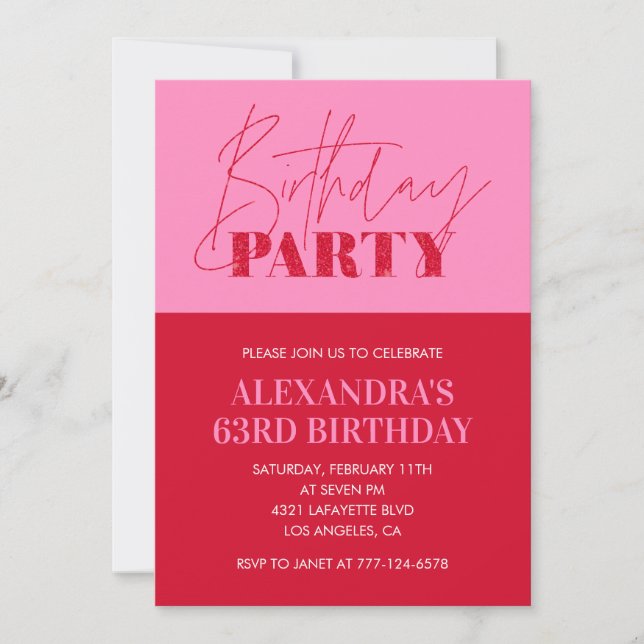 Modern Chic Pink Typography 63rd birthday Party Invitation (Front)