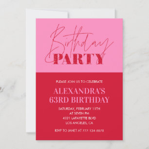 Modern Chic Pink Typography 63rd birthday Party Invitation