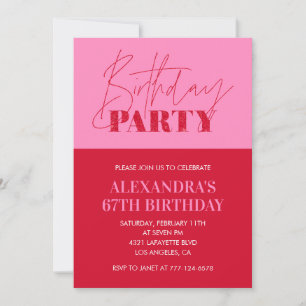 Modern Chic Pink Typography 67th birthday Party Invitation