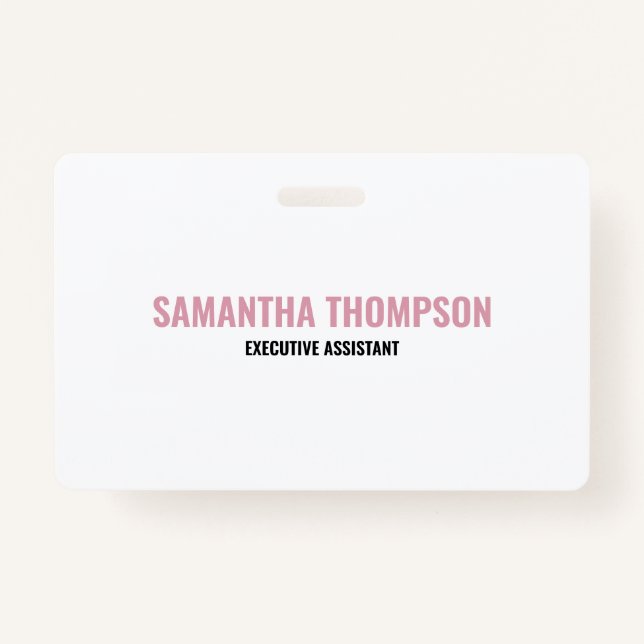 Modern Chic Pink, White & Black ID Badge (Front)