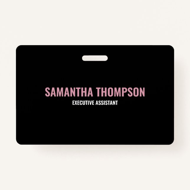 Modern Chic Pink, White & Black  ID Badge (Front)