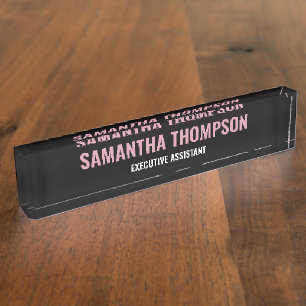Modern Chic Pink, White & Black Nameplate