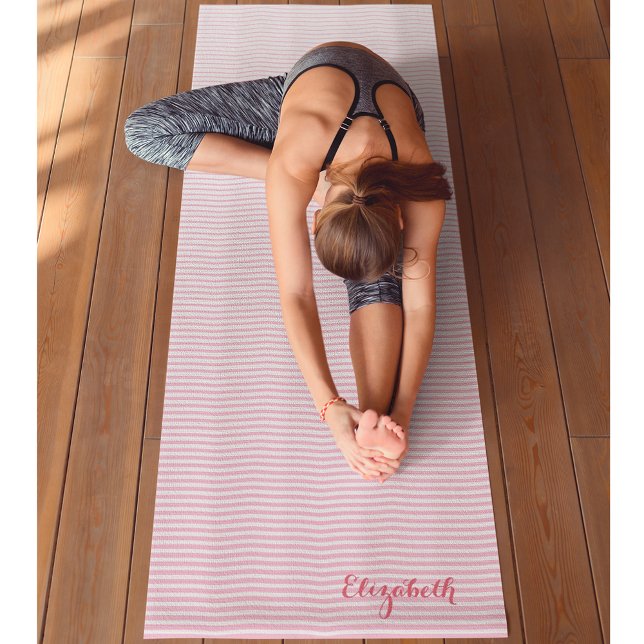 Modern Chic Pink White Stripes Monogram Exercise Yoga Mat (Modern Chic Pink White Stripes Monogram Exercise Yoga Mat)
