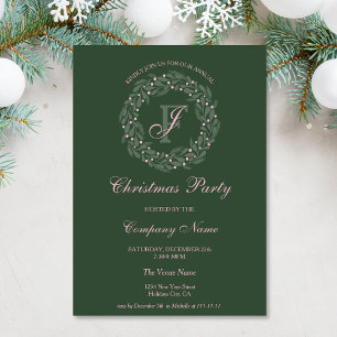 Modern Chic Pink Wreath Corporate Christmas Party Invitation