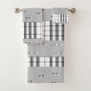  Modern Chic Plaid  Black and White Bath Towel Set