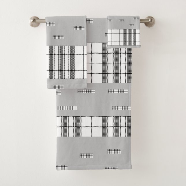  Modern Chic Plaid  Black and White Bath Towel Set (Insitu)