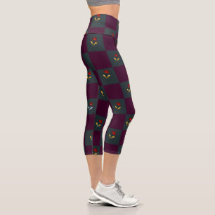 Modern Chic Plaid With Flower  Capri Leggings