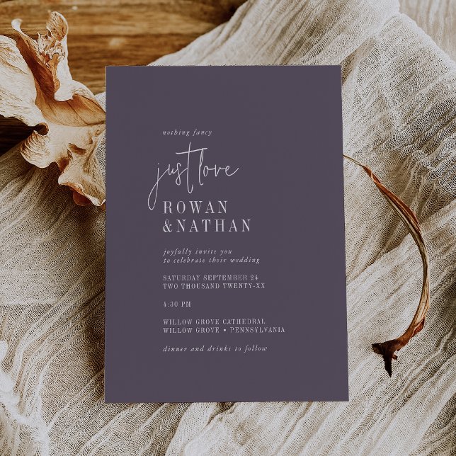 Modern Chic Plum Purple Just Love Wedding Invitation (Creator Uploaded)