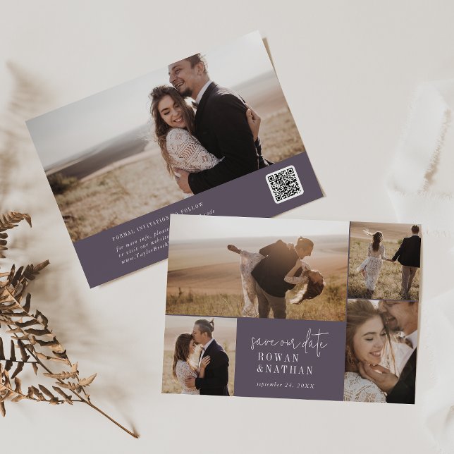 Modern Chic Plum Purple Photo Collage Save The Date (Creator Uploaded)