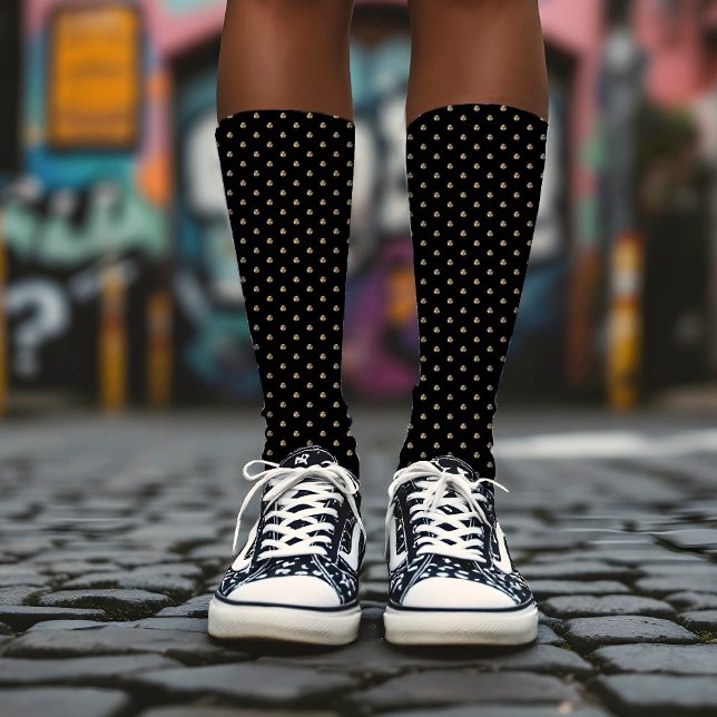 Modern Chic Polka Dots Pattern Luxury Gold & Black Socks (Creator Uploaded)