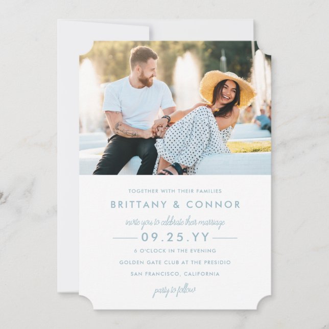 Modern Chic Powder Blue and White Photo Wedding Invitation (Front)