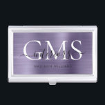 Modern Chic Purple Brushed Metal 3 Monogram Script Business Card Holder<br><div class="desc">Modern Chic Elegant Purple Violet Brushed Metal Monogram Script Business Card Case</div>