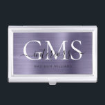 Modern Chic Purple Brushed Metal 3 Monogram Script Business Card Holder<br><div class="desc">Modern Chic Elegant Purple Violet Brushed Metal Monogram Script Business Card Case</div>